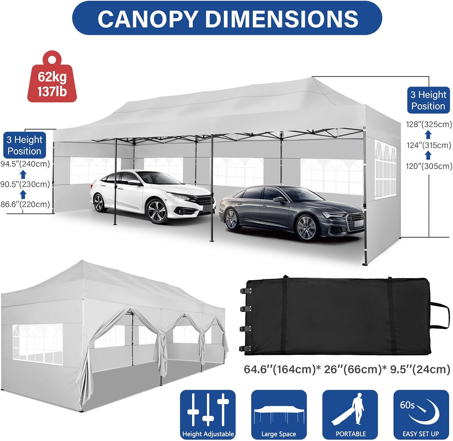 TOOLUCK - Tente pop-up robuste 3 x 76 cm, UPF50+, imperméable, sac à roulettes