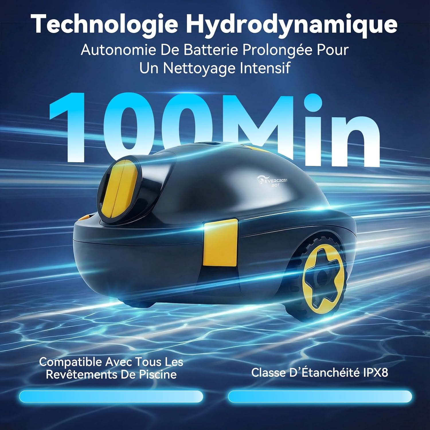 Y10 Robot Piscine, Robot Piscine sans Fil pour Le Nettoyage des Sols, Robot pour Piscines Hors Sol 100Min &120㎡, Stationnement Automatique, Robot Aspirateur Piscine Filtre 180μm (Noir)
