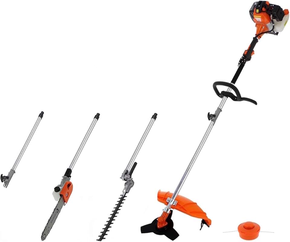 jardinite - 4 en 1 thermique - multifonction - tronçonneuse, débroussailleuse, taille-haies, rallonge