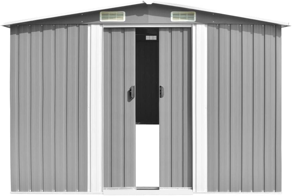 Abri de jardin en métal gris - 257x298x178 cm, résistant, 72,36kg