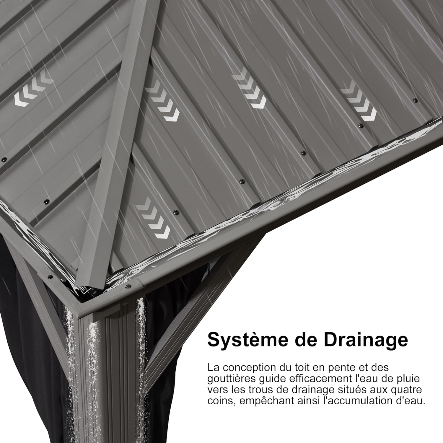 jardinite - pergola double toit - 4,25x6m - alu, rideaux, moustiquaire, guirlande