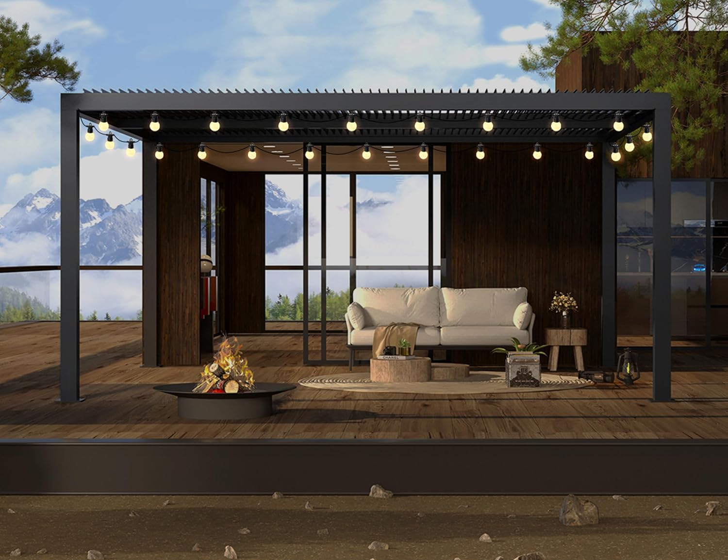 jardinite - Pergola bioclimatique - 4,8x3,68m - lames orientables, éclairage, aluminium, 17,66m²