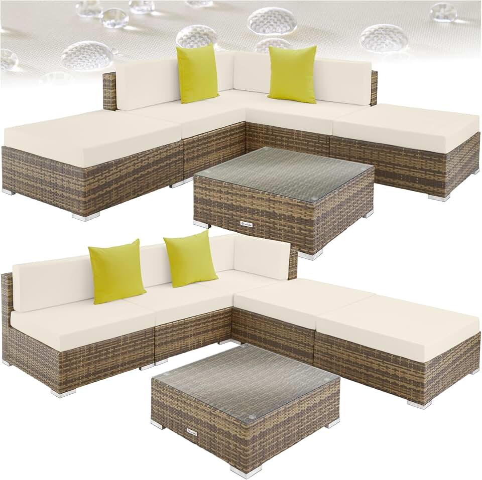 jardinite - Salon jardin modulable XXL - 5 places, polyrotin, table, balcon terrasse