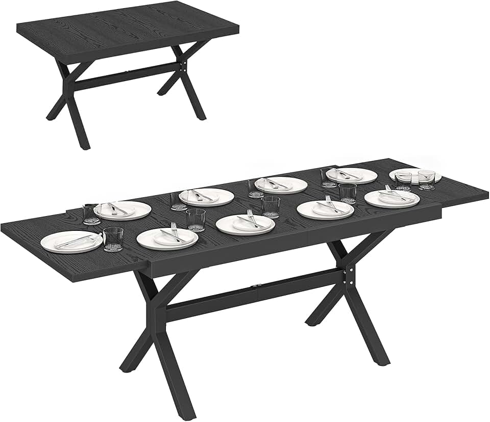 jardinite - Table Extensible Jardin - 154-214 cm - Alu effet bois, 8-10 pers, pieds réglables, structure X, gris anthraci