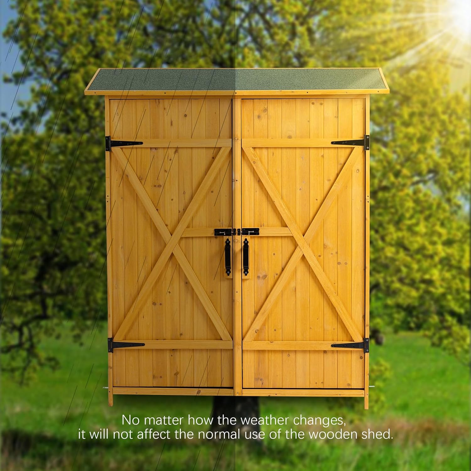 Abri de jardin bois - Toit incliné, portes verrouillables, 1,8x1,5m