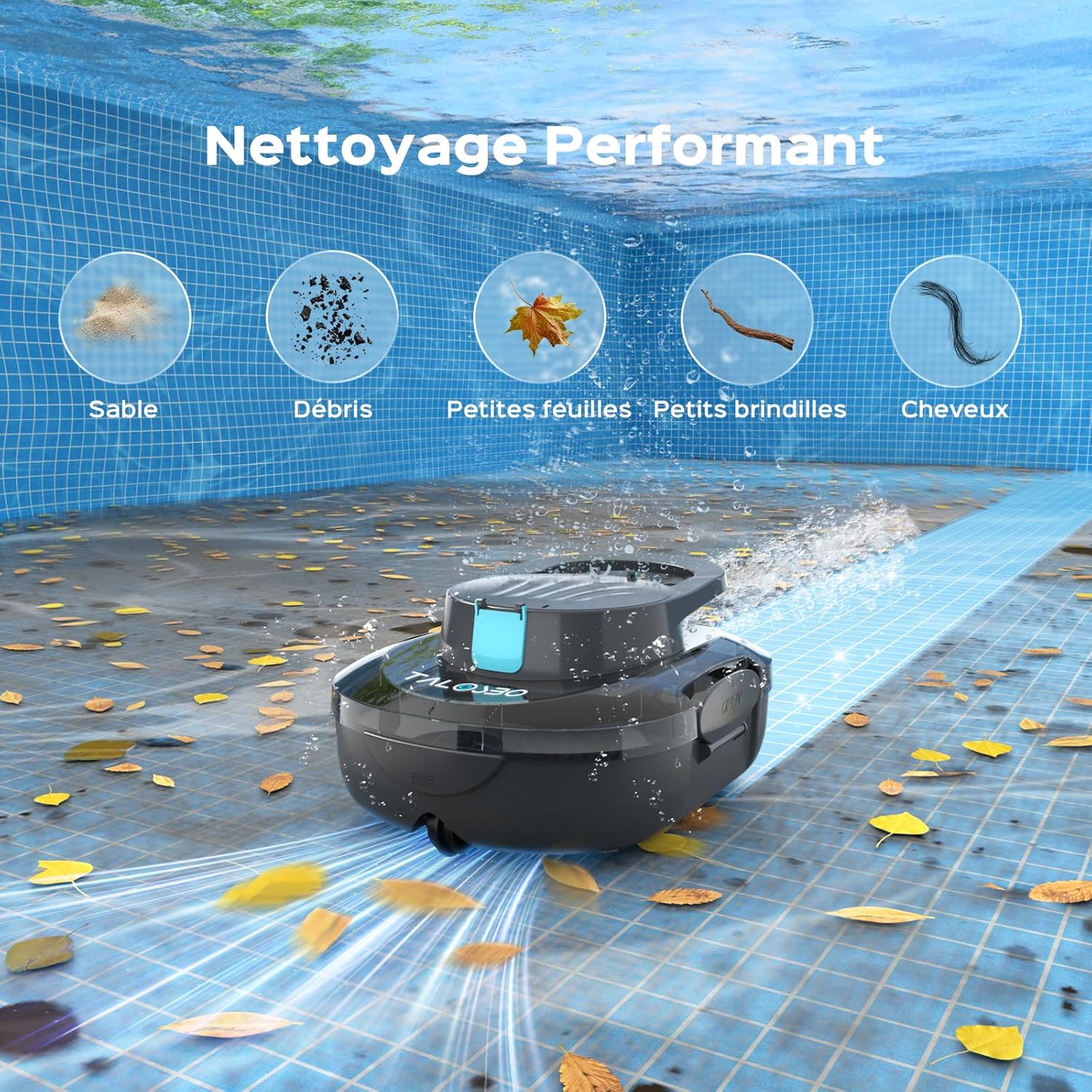 Robot piscine - nettoyeur compact double moteur, 120min, 100m², station auto - S1PRO