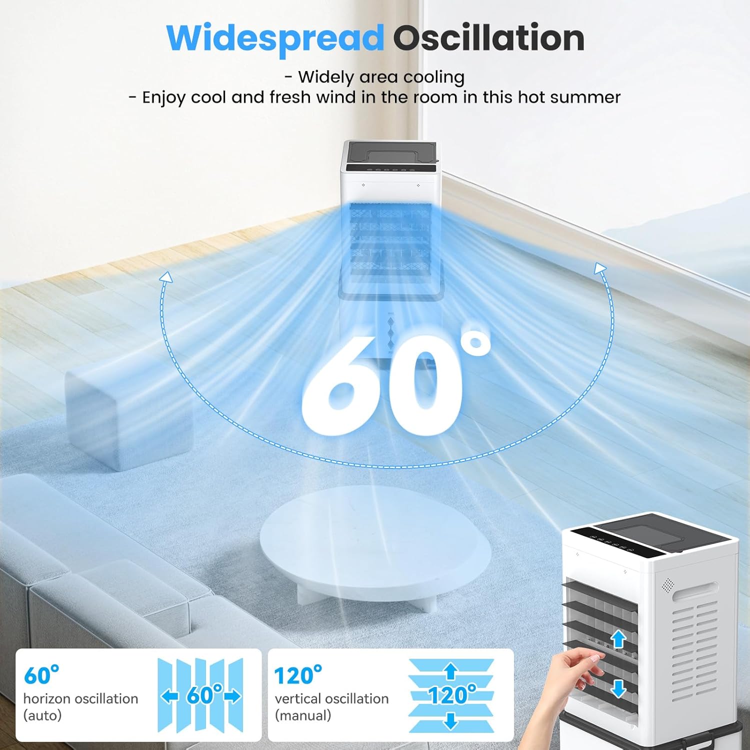 Climatiseur mobile 3-en-1, 12L, 6 vitesses, télécommande, 24H timer