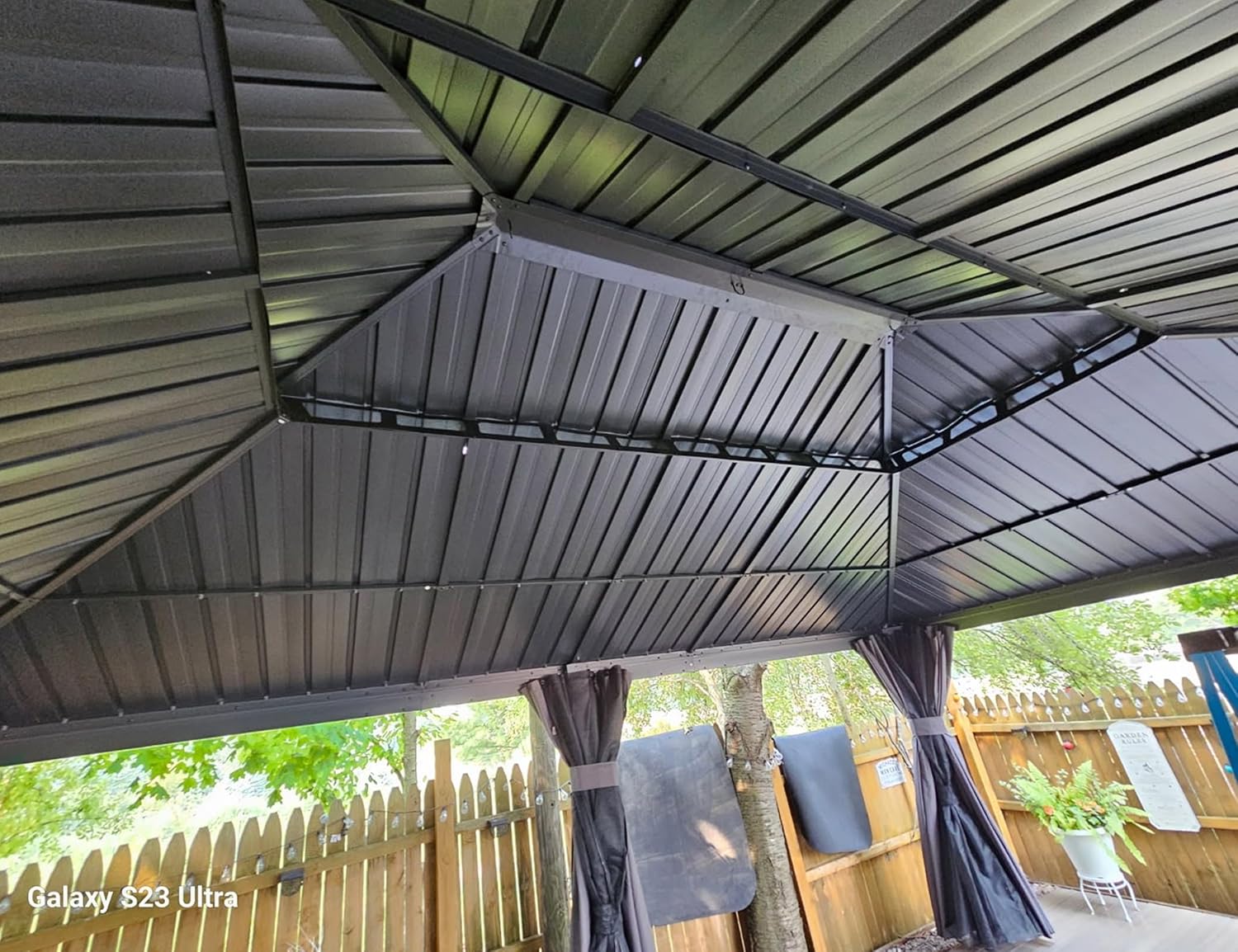 jardinite - tonnelle toit double acier, 6x4,25m, moustiquaire, rideaux