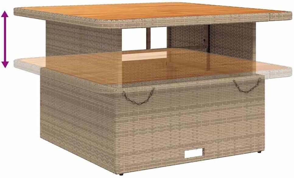 Table de jardin - 110x110x71 cm - résine tressée, bois d'acacia
