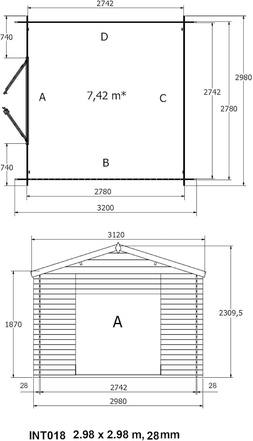Abri de jardin bois - 7,5m² - structure solide, rangement pratique - INT018