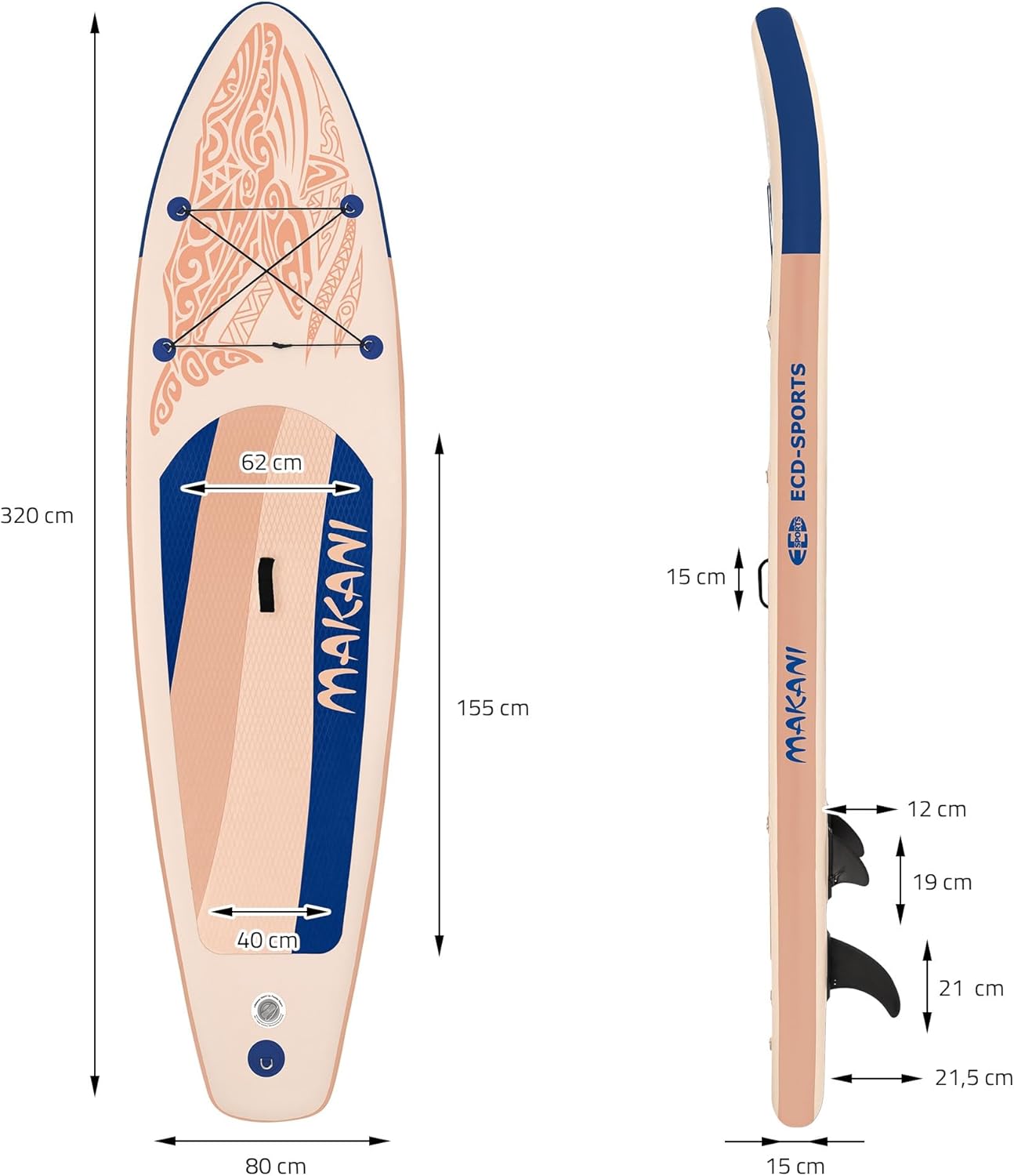jardinite Stand Up Surf Paddle Board Gonflable 305/308/320/380 cm | PVC | jusqu'à 120/150 kg | Épaisseur 10/15 cm | Planche de Surf Pagaie Sac de Transport Pompe à Air | Diverses Couleurs Modèles