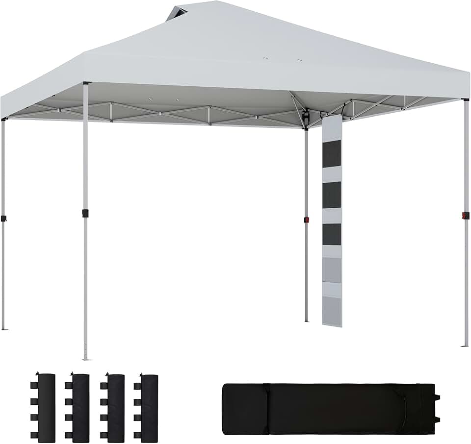 jardinite Tonnelle de Jardin 3 x 3 m Pop up Tente Pliante Hauteur réglable Protection UV50+ tonnelle Pliante avec 5 Poches 4 Sacs de Sable Sac de Transport à roulettes Montage Facile à 1 Bouton Blanc