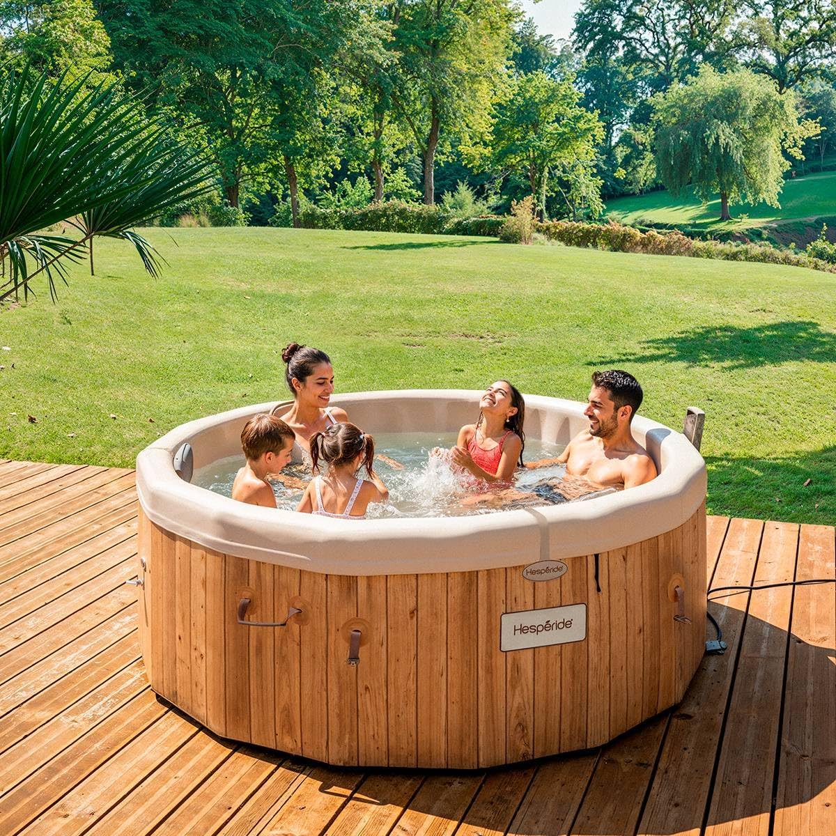 jardinite - Spa Nordik Ø190 cm - 5-7 pers, 180 jets, WiFi connecté, effet bois