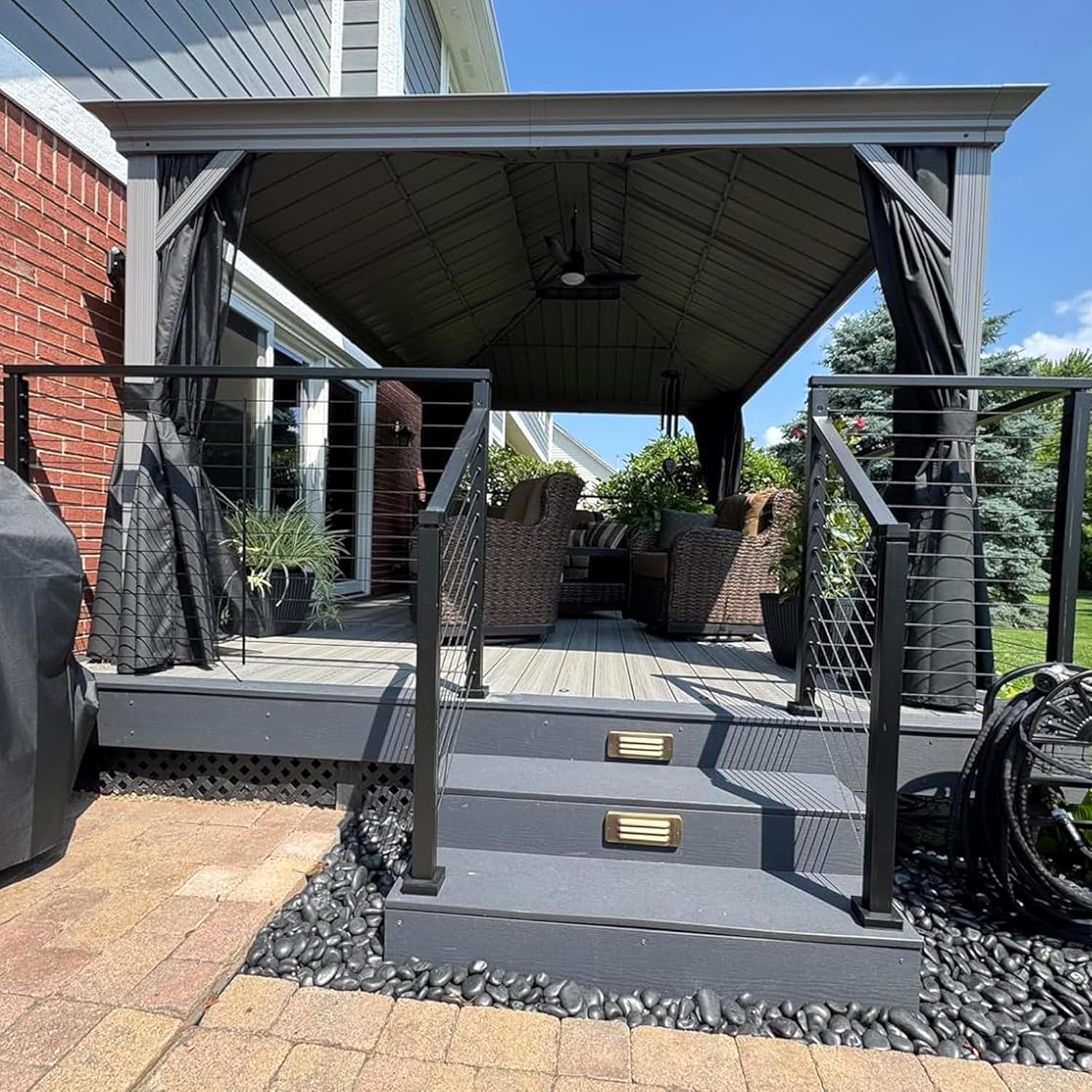 jardinite - Tonnelle de Jardin 3x4,25m - aluminium double toit, imperméable, moustiquaire, rideaux