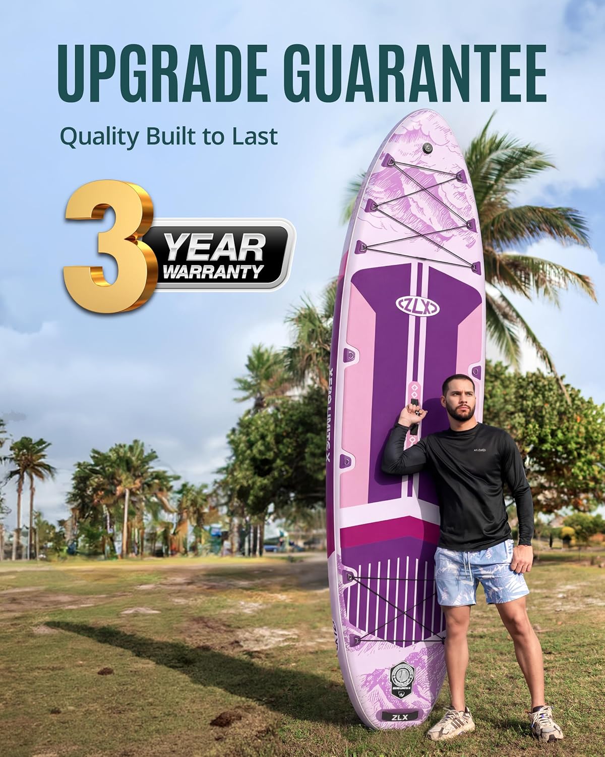 ZLX - Paddle gonflable série Extra Large - 350x89 cm - planche antidérapante stable, accessoires premium, siège, pompe, 