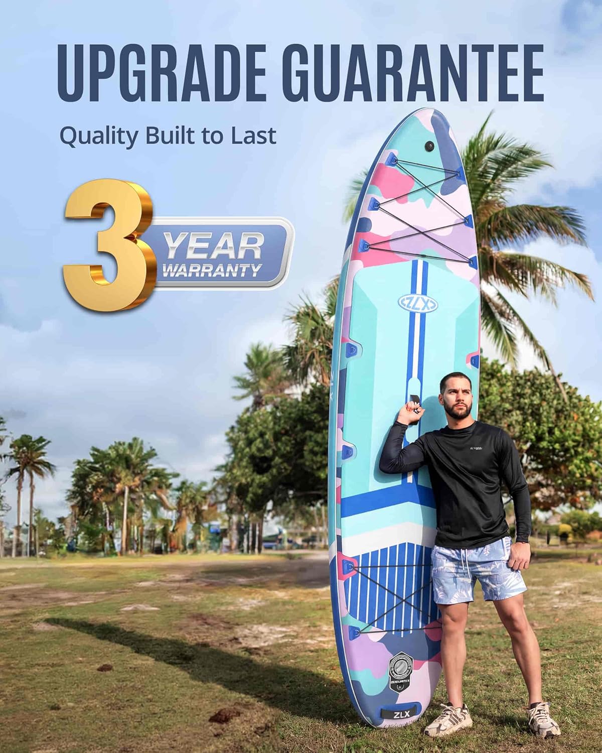 ZLX Paddle Gonflable 350 x 89 cm Extra Large Sup | Planche Stable Antidérapante, Aileron Amélioré, Accessoires Premium, Sac & Pompe Haute Pression, pour Adultes Tous Niveaux avec Siège Gonflable