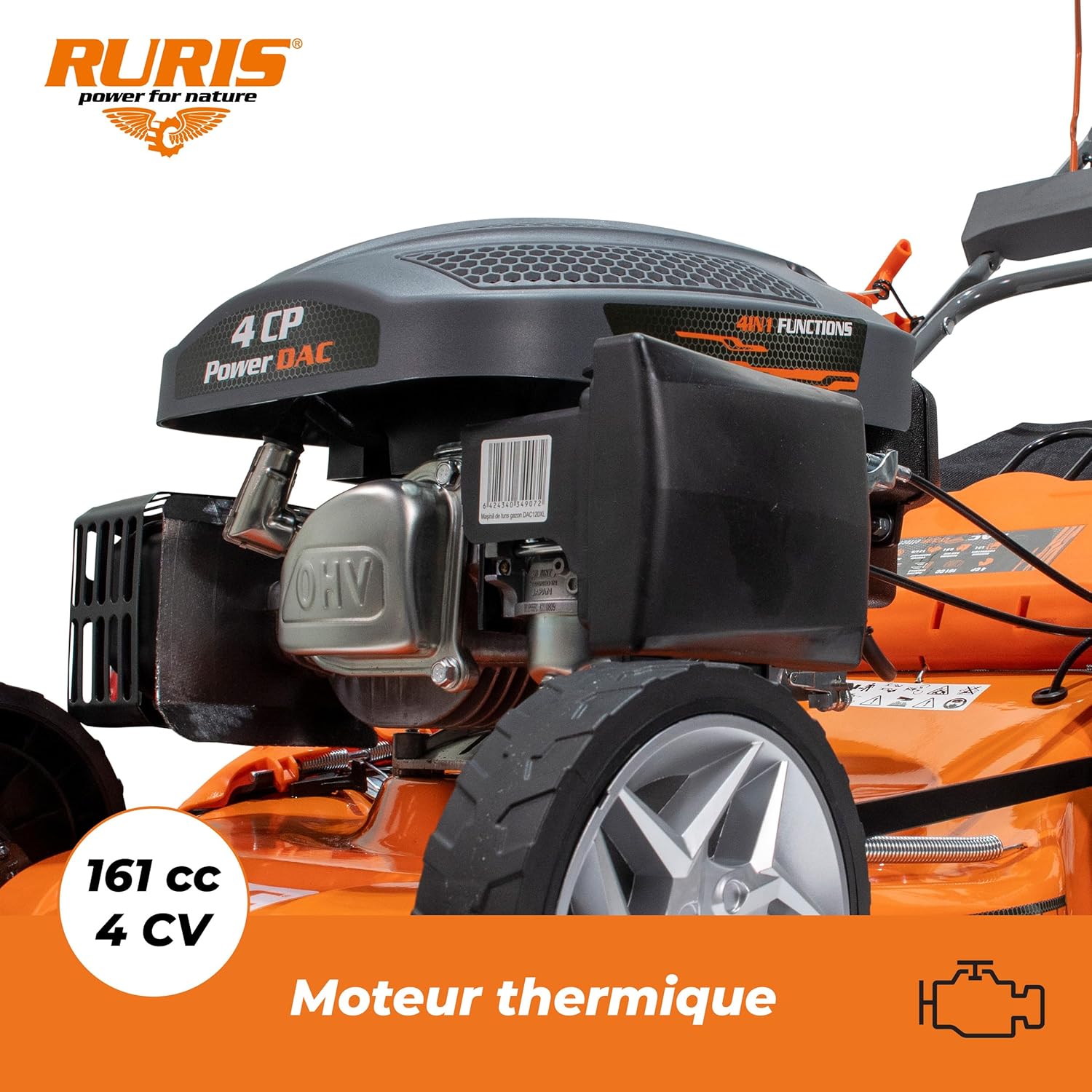 RURIS - tondeuse thermique tractée - 46 cm coupe - 4 CV, 135 cm³ - 120Xl