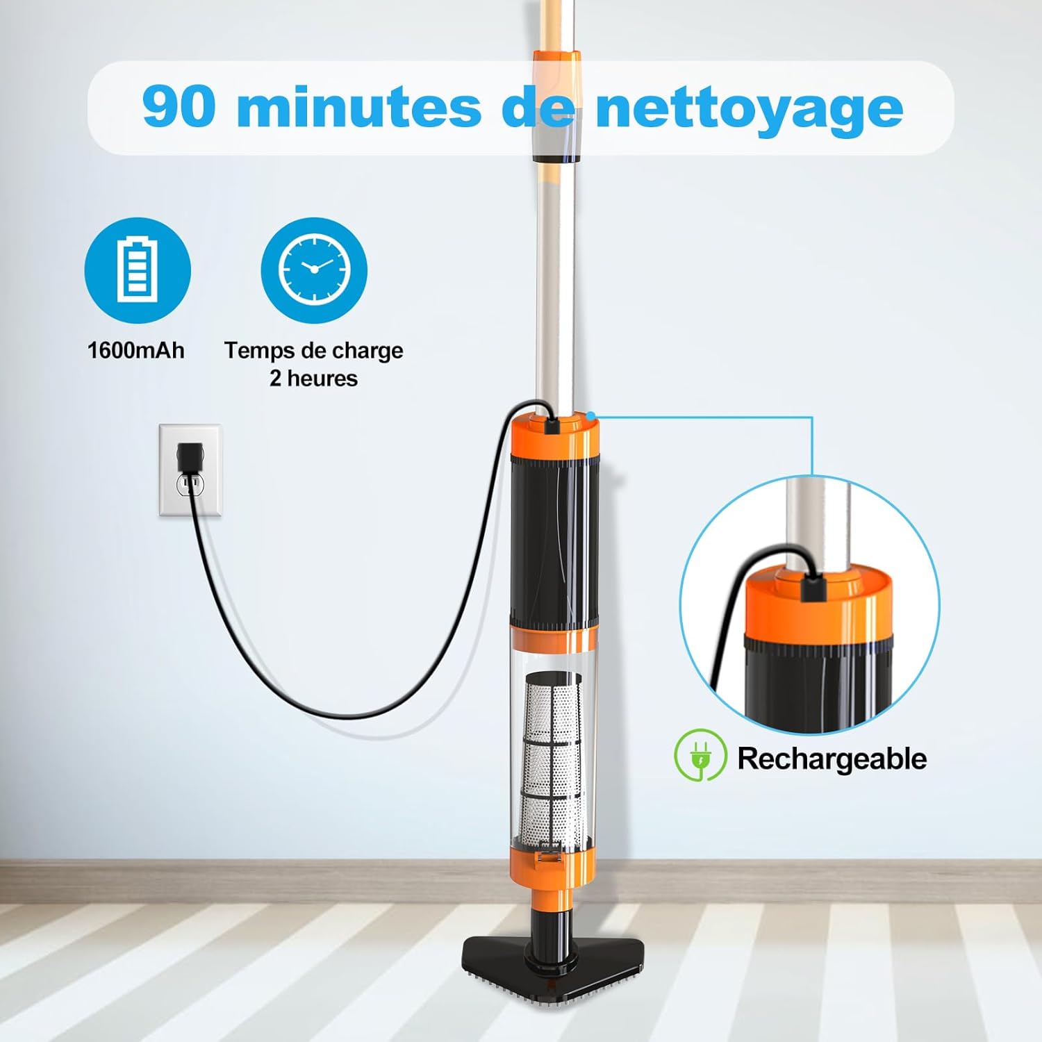 Aspirateur de piscine sans fil - rechargeable - 90 min autonomie - orange