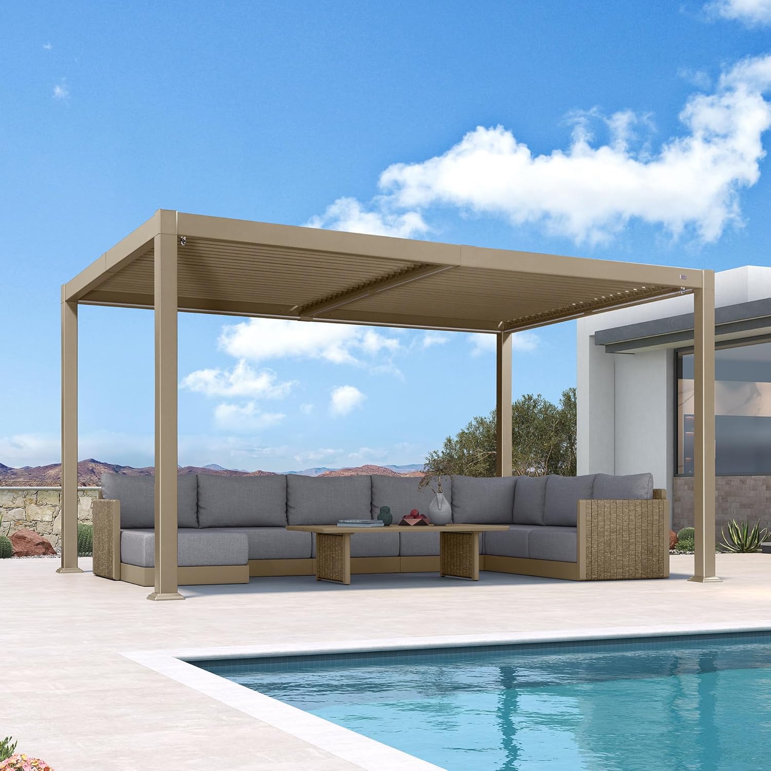 jardinite - pergola bioclimatique LED - 3x4,25m - aluminium, lames orientables, anti-UV, sans entretien