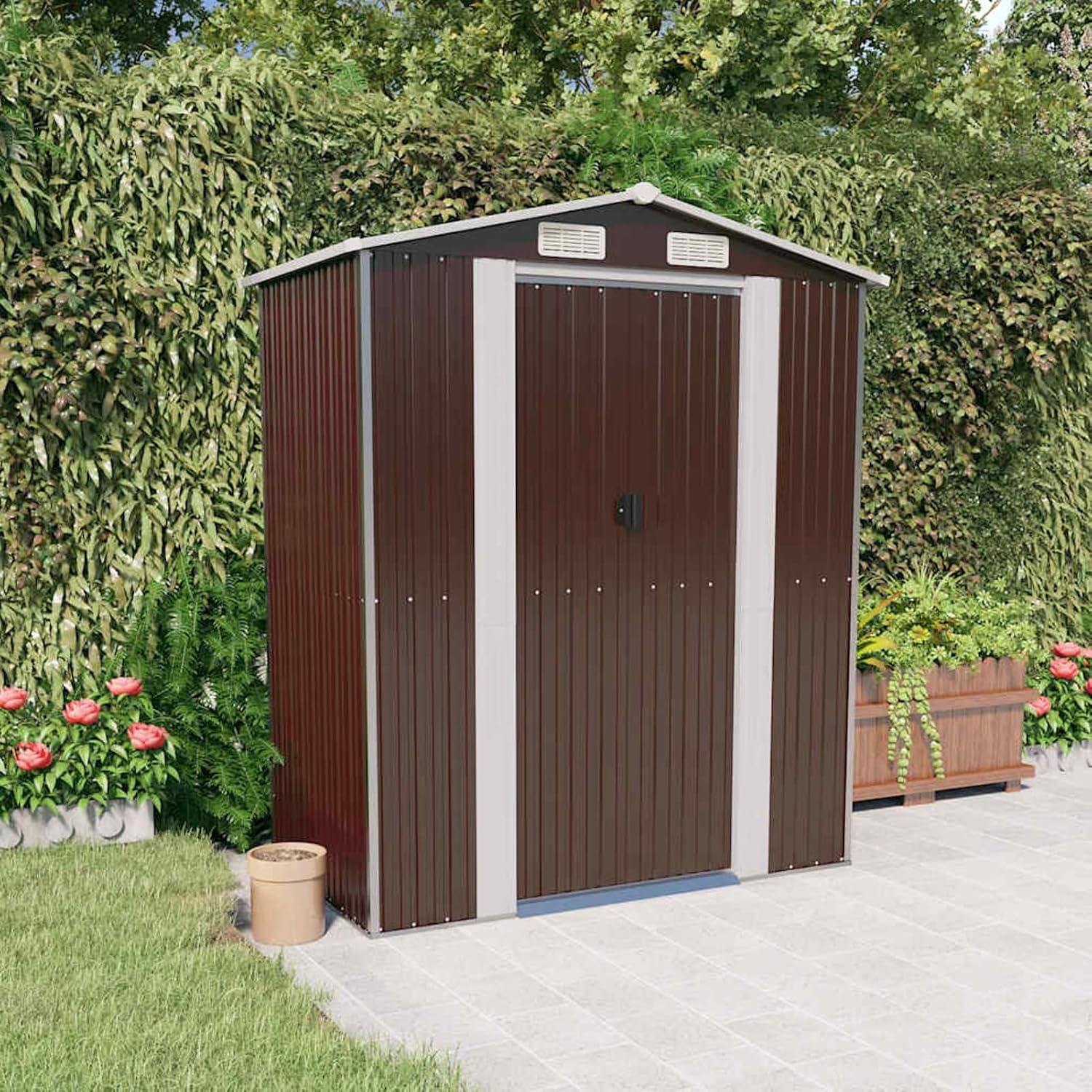 Abri de jardin extérieur - acier galvanisé marron, 192x108x223 cm, rangement robuste