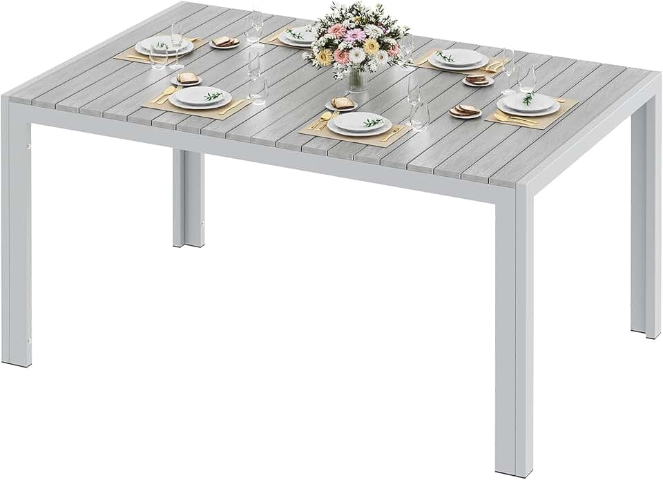 jardinite - table rectangulaire aluminium 140x90x75cm 6 pers gris