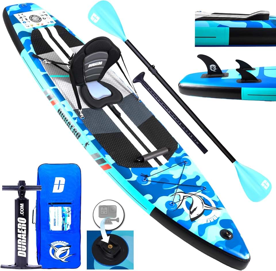 Planche de Stand Up Paddle Gonflable, 330x76x15 cm, kayak, 150 kg, kick-pad, caméra, camouflage Blue