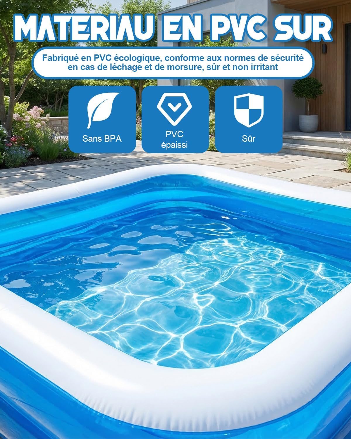 Piscine gonflable - rectangulaire - 260x155x45cm - grandes dimensions, usage intérieur/extérieur