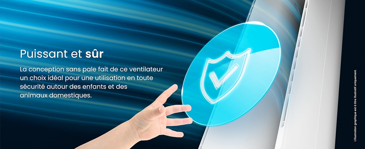Main tendue vers une icône circulaire bleue avec un symbole d'éclair, sur fond de stries de lumière bleue et de surfaces blanches