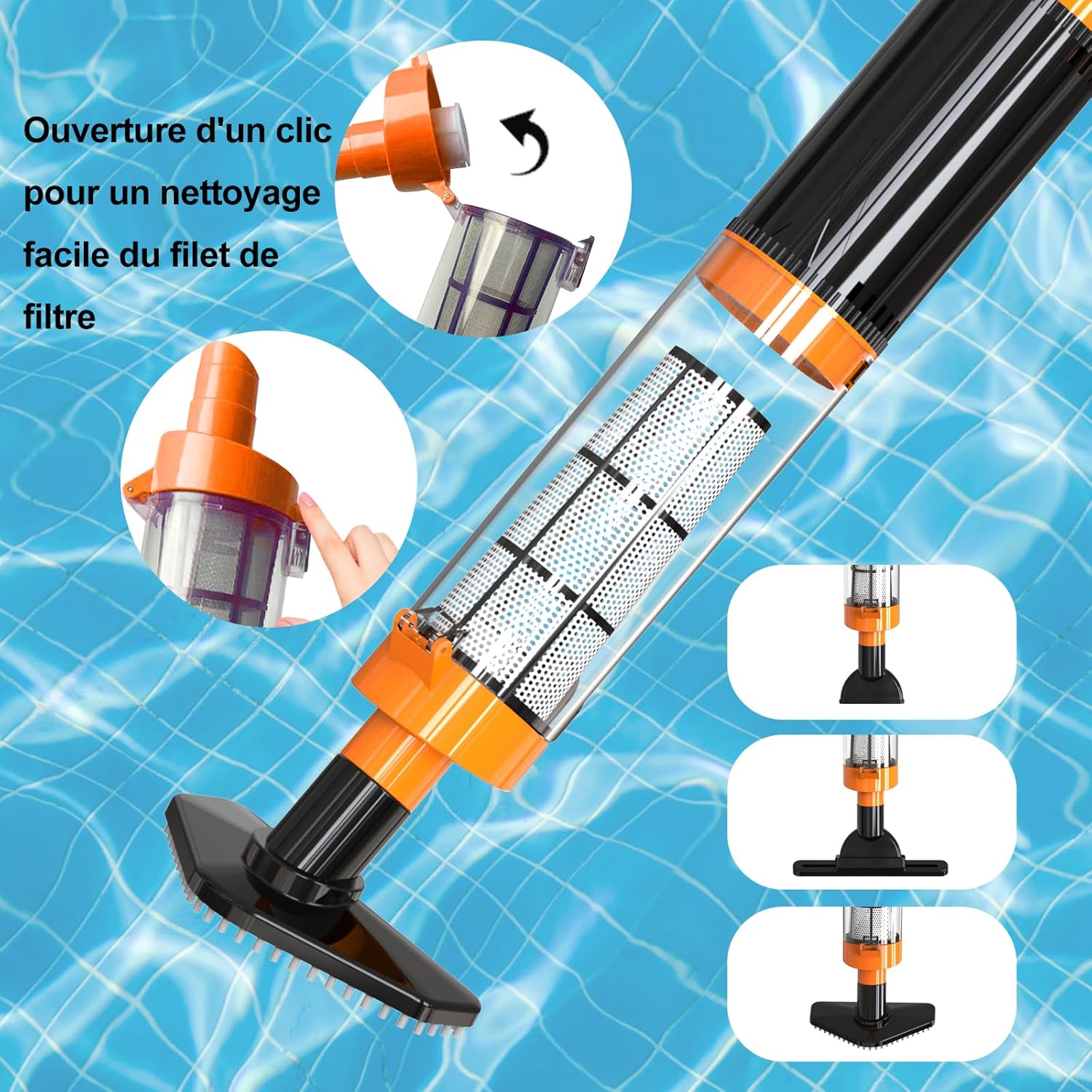Aspirateur de piscine sans fil - rechargeable - 90 min autonomie - orange