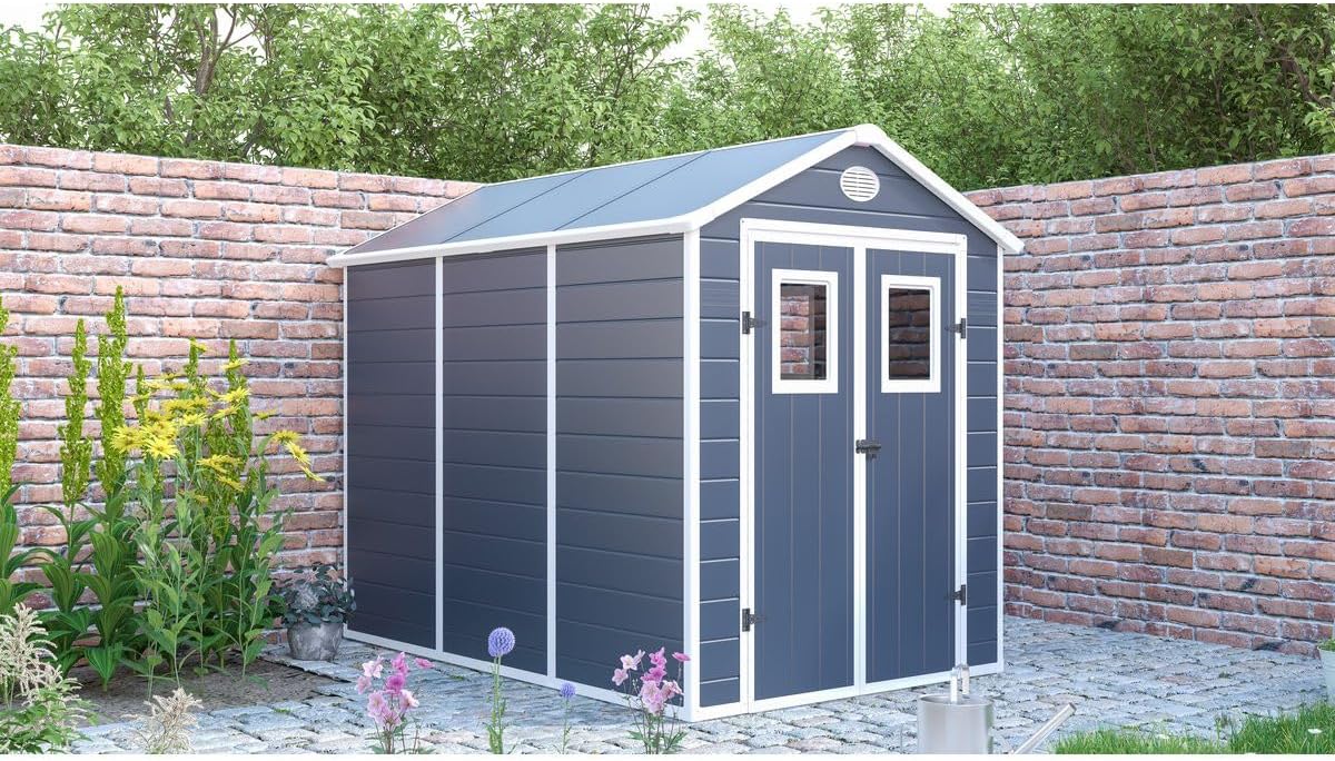 jardinite - Abri de Jardin Résine Texas 5.23 m² Anthracite - Ancrages Intérieurs - Antirouille/Anti-UV