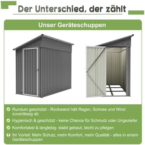 Abri de jardin en métal de 10,2 x 20,3 cm avec toit incliné, porte verrouillable et 2 ouvertures d'aération – Abri à outils peu encombrant pour arrière-cour et terrasse, rangement des outils, gris