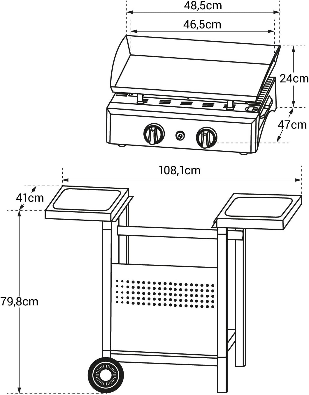 jardinite - Mala série - 2 brûleurs gaz 5kW, chariot - dimensions MALA
