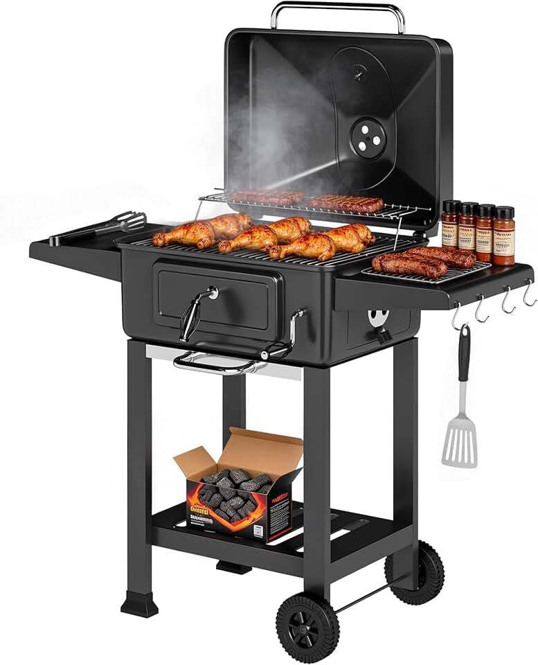 jardinite - Barbecue XXL 112 cm - fumoir, thermomètre, chariot, couvercle