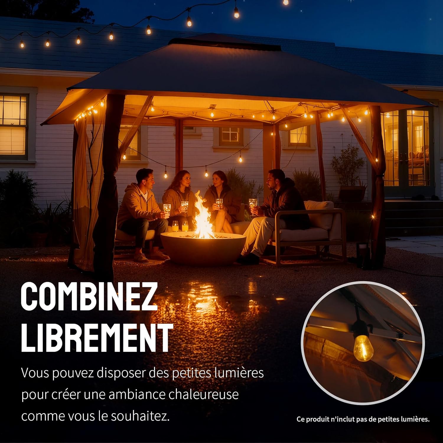 jardinite - tonnelle jardin pop up - 4x4 m - double toit, côtés maille, hauteur réglable