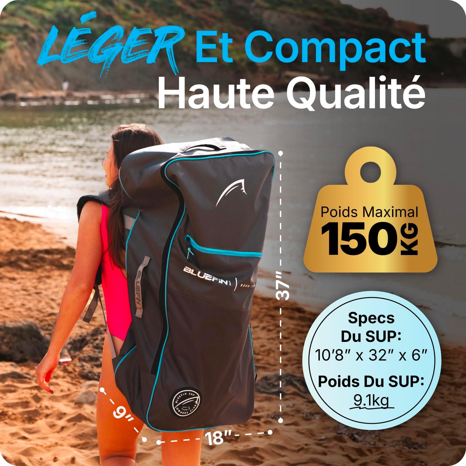 Bluefin Cruise - Planche de Paddle Gonflable 10'8 - Pack Sup de qualité supérieure et Accessoires - Planche de Paddle Sup antidérapante et légère - Planche de Paddle Sup Polyvalente de 15,2 cm