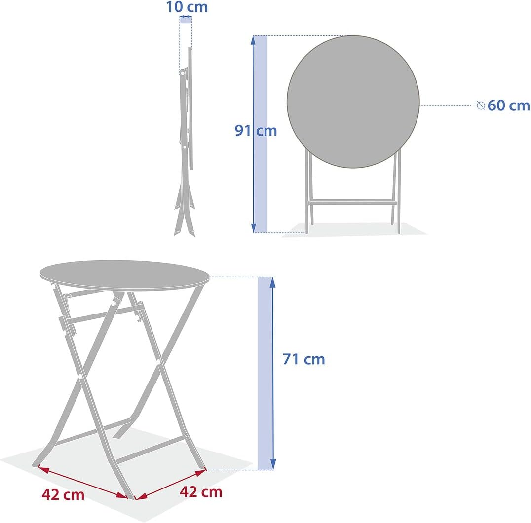 jardinite - Greensboro ronde 2 places - acier vert laurier renforcé - table de jardin pliante