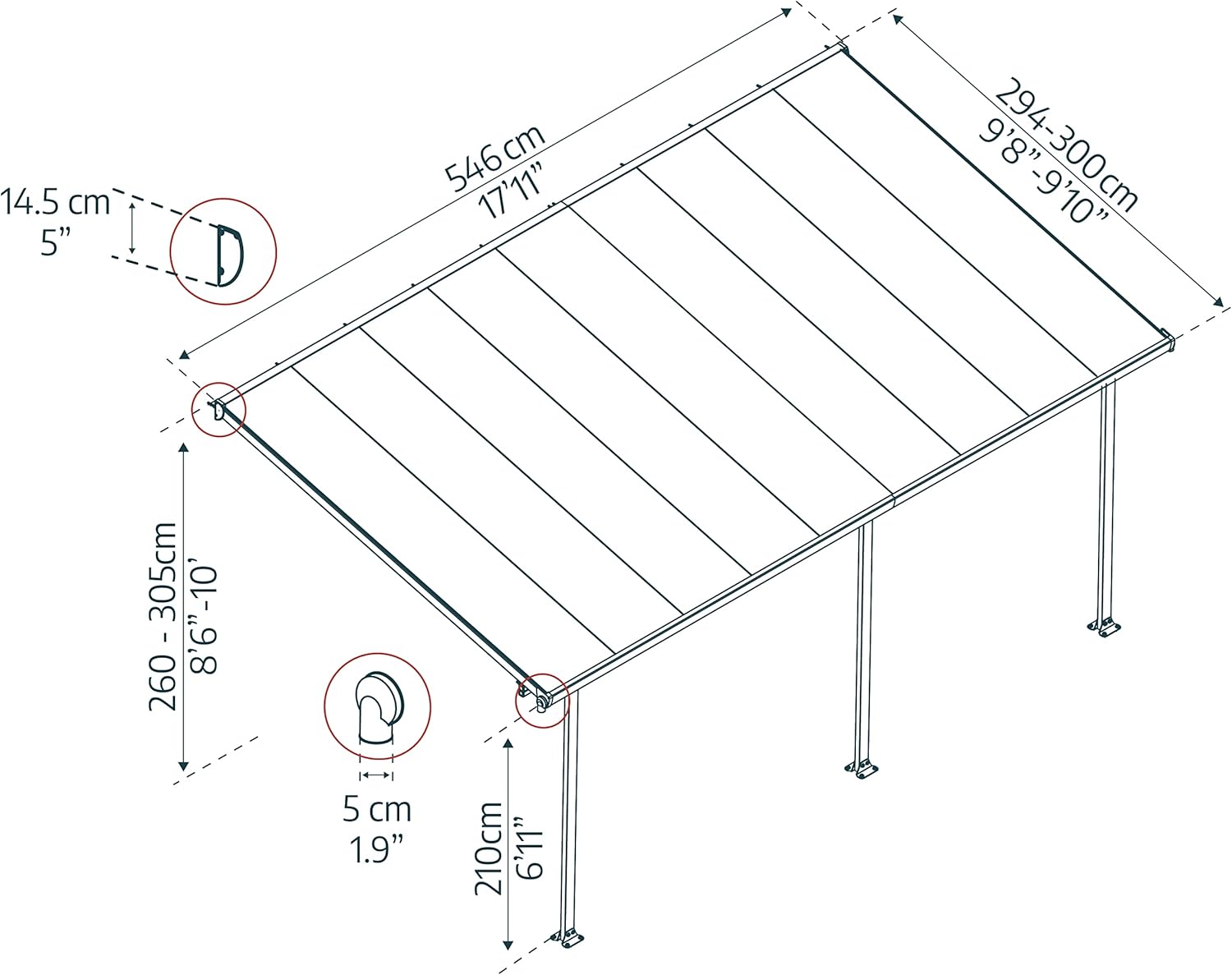 Chalet et Jardin - Toit Couv' Terrasse Aurore - 3x5,46m alu blanc - 701693