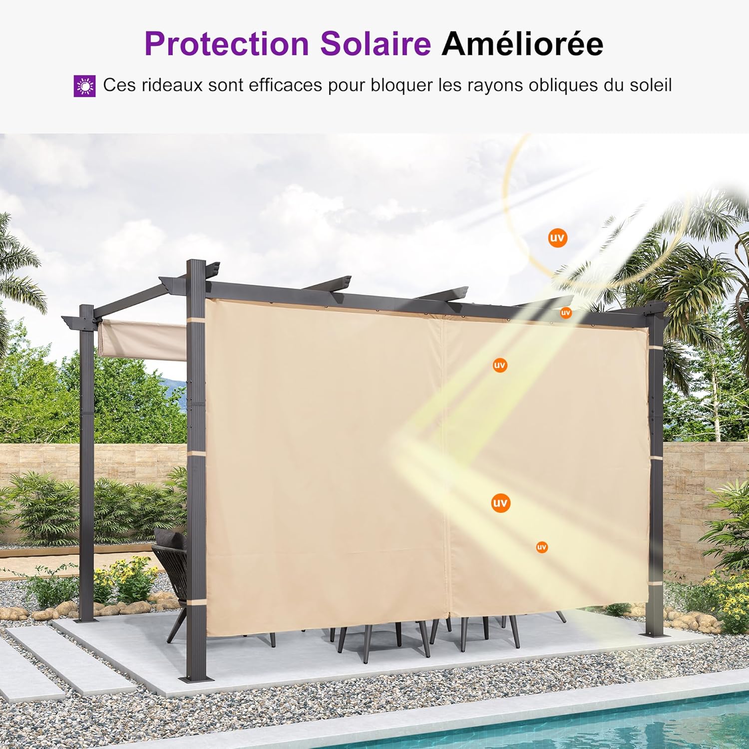 jardinite - Pergola aluminium série Rideau - 4x3m toit coulissant extérieur