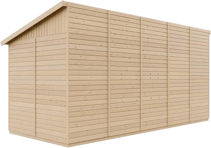 Abri de Jardin en Bois Naturel (avec paroi latérale) Plus Les PLANCHERS IMPRÉGNÉ- Stockage extérieur avec fenêtres- H244x218x514 cm/10 m2- Atelier Rangement Outils et vélos- jardinite M341A+M341G