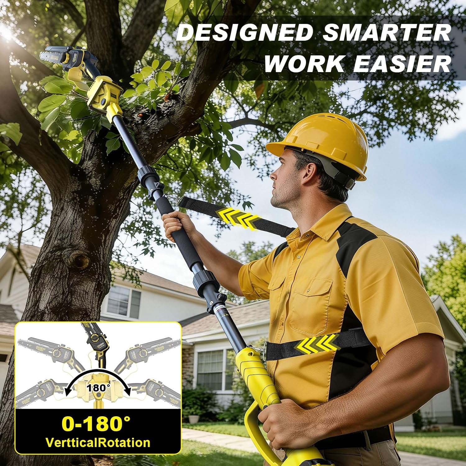 8 Pouces Mini Tronconneuse avec Perche & Secateur Electrique, 4-en-1 Ensemble d’Outils de Jardin avec 2 * 4000 mAh Batteries, Moteur Brushless, Portée Maximale Jusqu’à 4,2 m pour Jardinage/Arbres