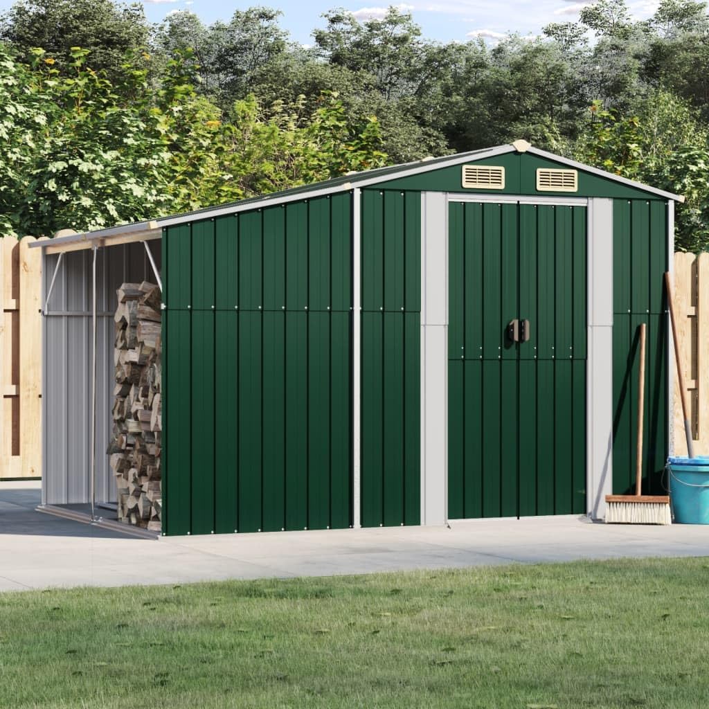 Abri de jardin acier galvanisé, toit incliné, 277x192,5x179 cm, vert