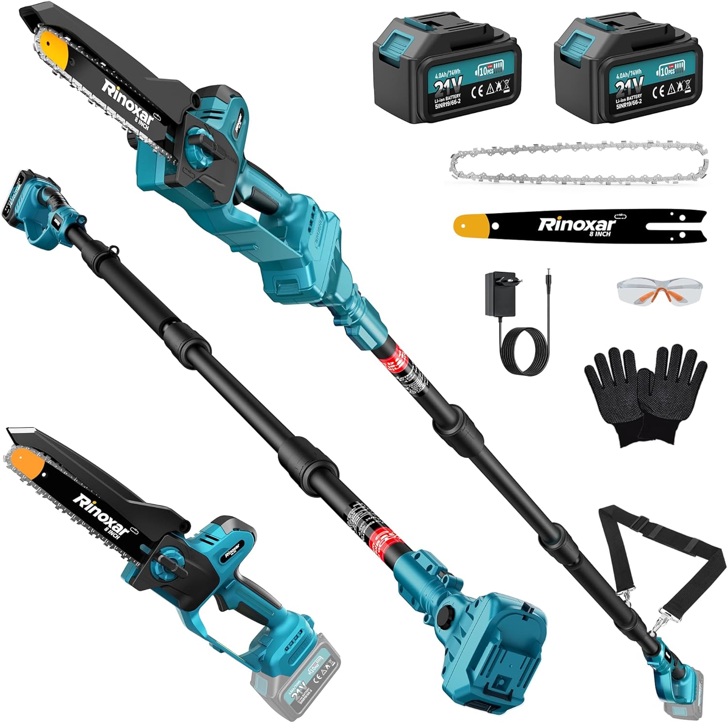 Élagueuse sur perche - 8 pouces - batterie 2x4000mAh, télescopique, lubrification auto