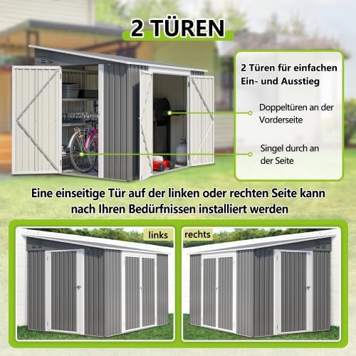 Abri de jardin avec toit à pignon, remise à outils 6x8 pieds, abri à outils en métal avec double portes et serrure, résistant aux intempéries avec sol, pour vélos et outils de jardin, gris