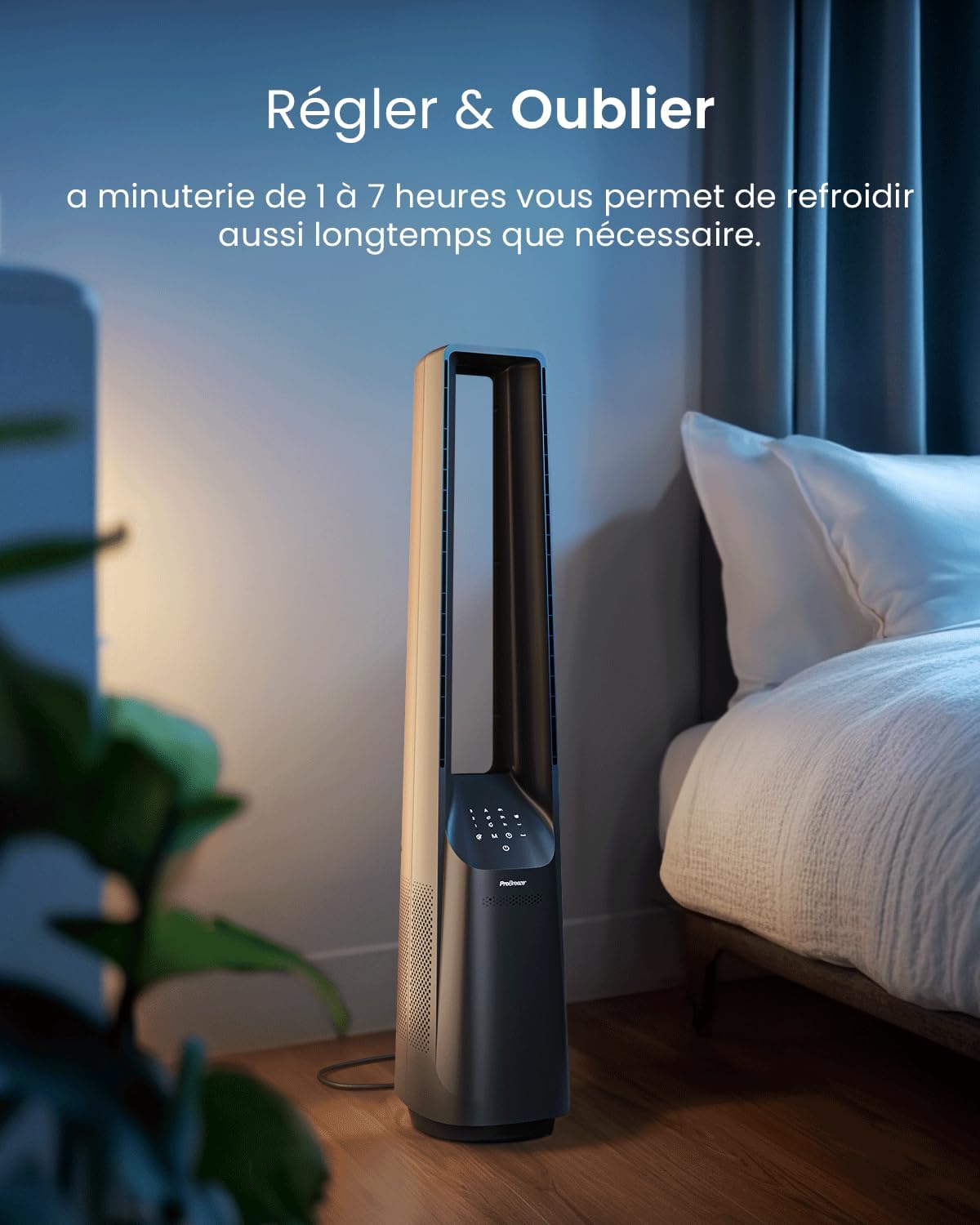 jardinite - Ventilateur colonne sans pales - 101 cm - WiFi, ultra silencieux, LED, télécommande, 6 vitesses, 5 modes, o