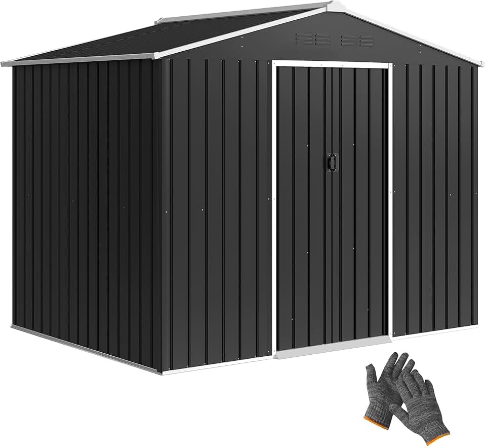 jardinite Abri de Jardin extérieur 3,6 m², 236 x 171 x 191 cm, abri de Jardin métallique avec Portes coulissantes et Fentes d'aération, pour Le Rangement d'outils, Gris foncé