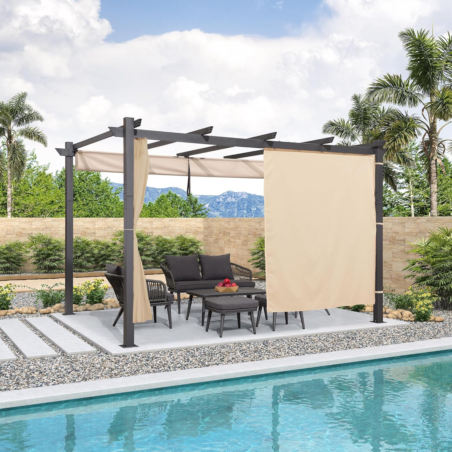 jardinite - Pergola aluminium série Rideau - 4x3m toit coulissant extérieur