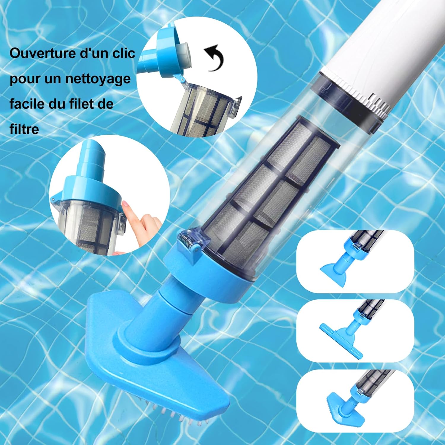 Aspirateur de piscine sans fil - autonomie 90 min - batterie rechargeable - blanc