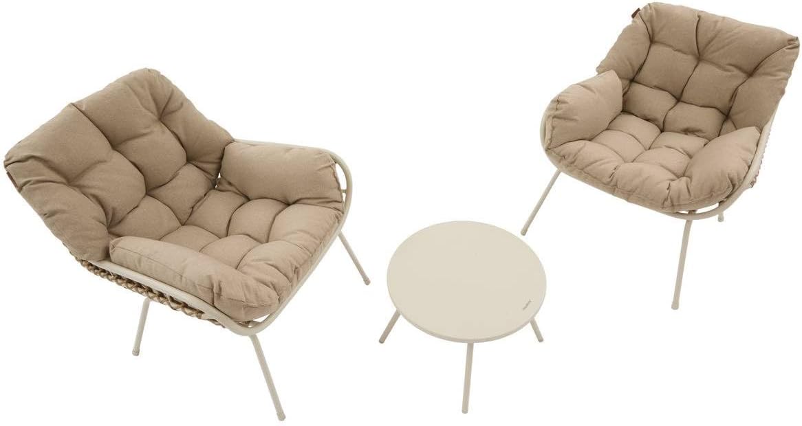 jardinite - Paopao Duo - Compact, résine tressée, coussins - Argile, acier anti-corrosion