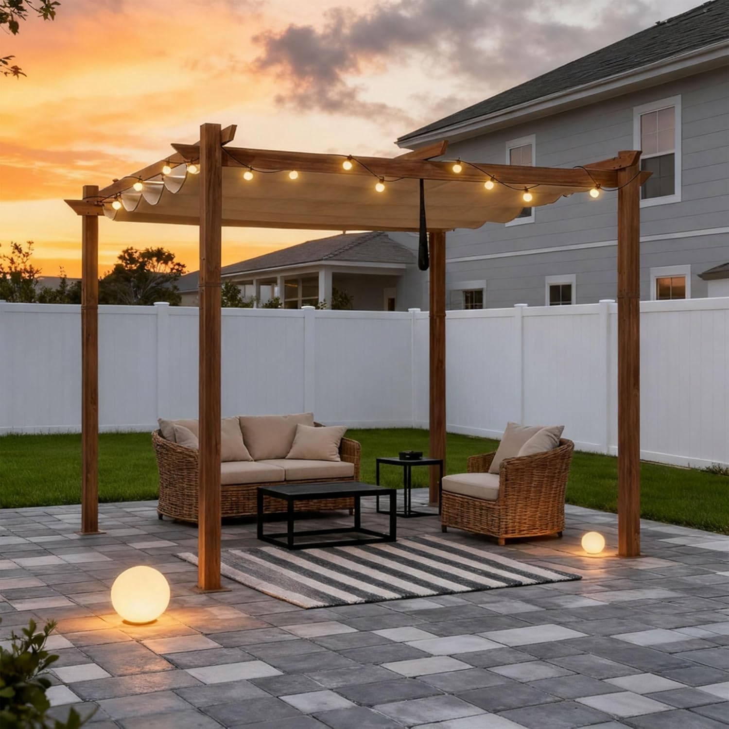 jardinite - Pergola 3x3m - aluminium, éclairage, toit rétractable