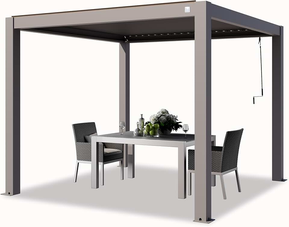 jardinite - Pergola 3x3 m aluminium, lames orientables, gris